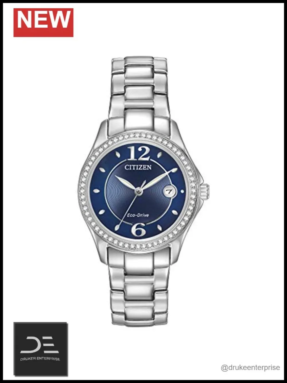 Eco-Drive Dress Crystal Watch Stainless Steel Bracelet